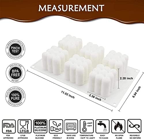 3D Candle Shape Silicone Baking Mold for Mousse Cake, Silicone Molds for Chocolate, French Dessert Mold for Pastry Chocolate, Reusable Non-Stick Easy Release Baking Molds(6-Cavity)