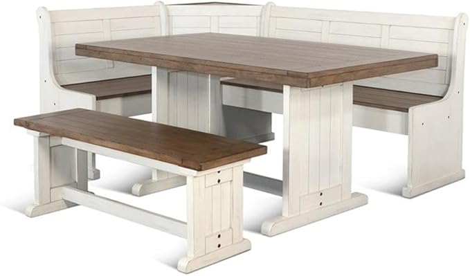 Pemberly Row Dining Set Wood, Rectangular in Off White (36" H x 75" W x 56" D) for Kitchen, Dining Room with Table, Reversable Benches, and Storage Space by PEMBERLYROW