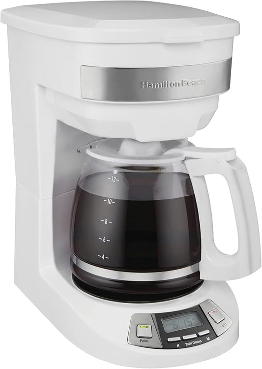 Hamilton Beach 12 Cup Programmable Drip Coffee Maker | Regular & Bold Brew Options | Auto Pause and Pour | Glass Carafe | White | 46294J by HamiltonBeach