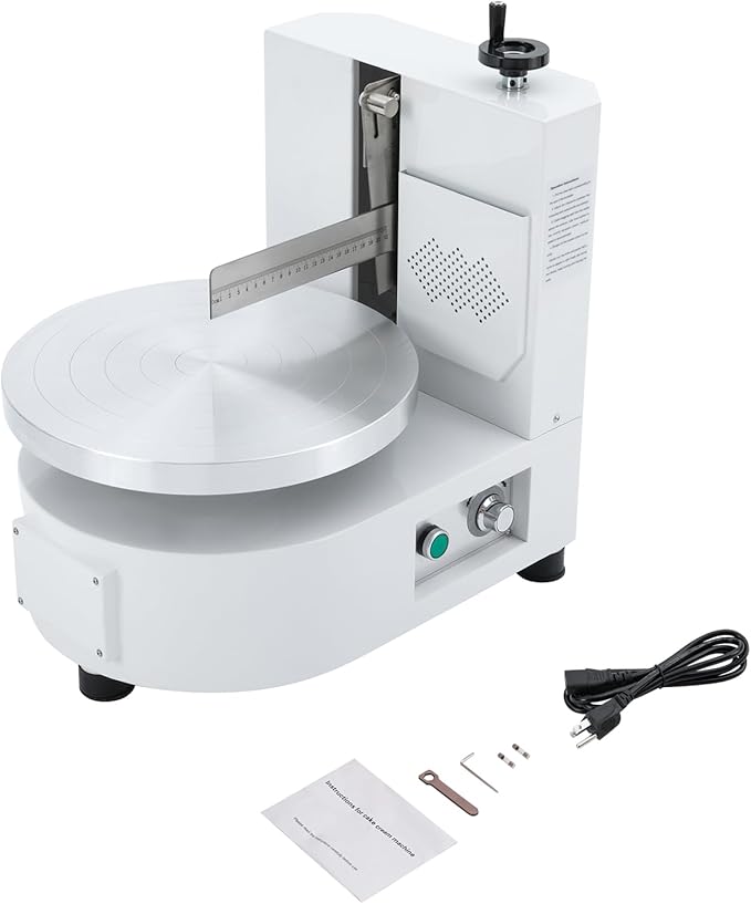 Cake Decorating Coating Machine with Graduated Scraper, 0-200RPM Rotating Speed Cream Spreading Automatic Frosting Turntable for 4-12inch Cakes (White)
