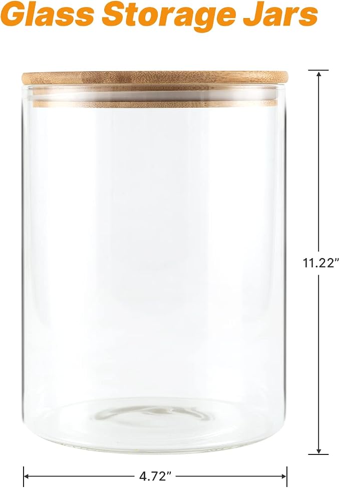 YUNCANG Glass Storage Jars,2 PACK -108oz/3200ml Clear Glass Food Storage Containers with Airtight Bamboo Lid Stackable Kitchen Canisters for Candy,Cookie,Rice,Sugar,Flour,Pasta,Nuts and Spice Jars - Image 2