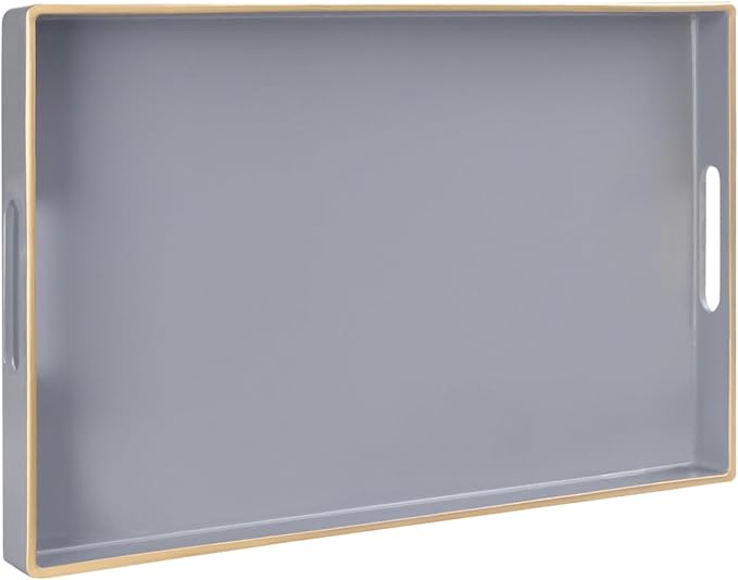 MAONAME Gray Serving Tray with Handles, Modern Grey Decorative Tray for Coffee Table, Plastic Rectangular Gray Trays for Ottoman, Bathroom, Decor, 15.8” x 10.2” x 1.4" by MAONAME