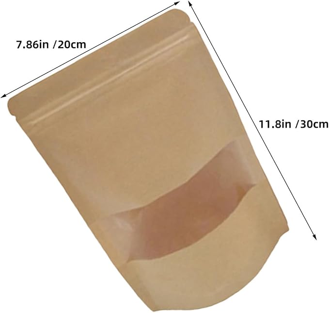 50pcs Kraft Paper Bags with Window, Resealable Stand-up Storage Bags, Food Safe Kraft Paper Packaging for Travel Items, Tea, and Pantry Organizing - Image 2