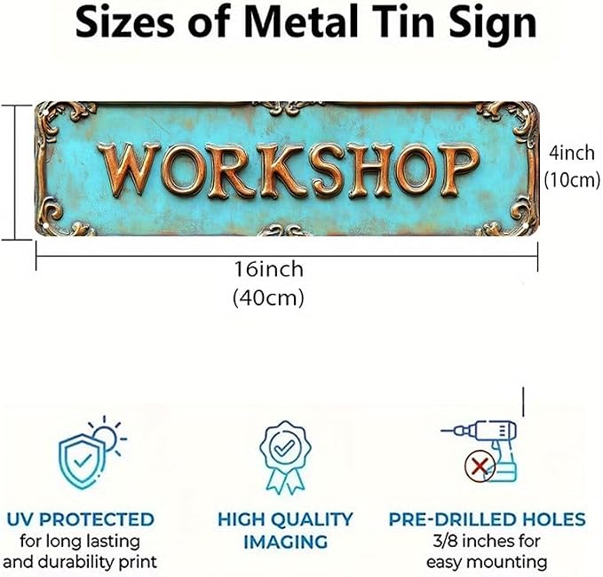 Bar Sign Bar Gifts Vintage Metal Wall Decor Sign"WORKSHOP" Street Sign Funny Man Cave Decor Accessories for Home, Bar, Bathroom, Bedroom Unique Retro Tin Signs for Outdoor 4 X 16 inches - Image 4