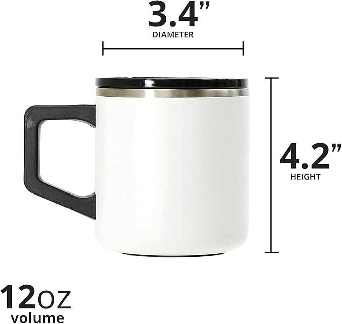 Elemental Insulated Coffee Mug - Triple-Wall Stainless Steel Summit Travel Cup for Hot and Cold Drinks - Thermal Coffee Mug with Lid and Handle for Camping, Office & Travel 12oz - White - Image 2