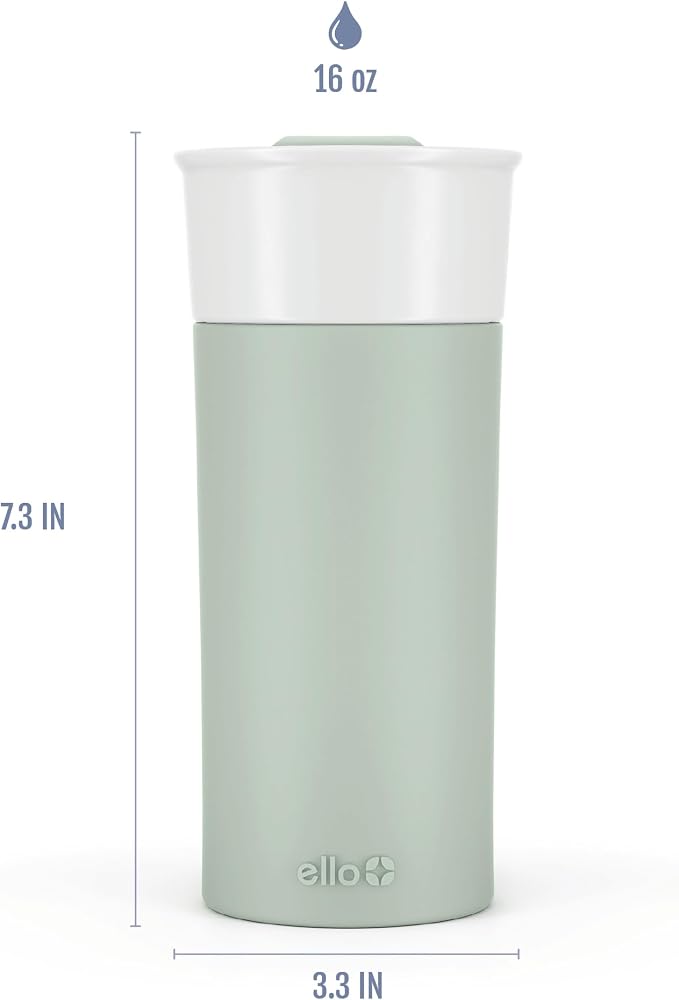 Ello Ogden 16oz Ceramic Travel Mug with Slider Lid and Sleeve, Honeydew | Splash-resistant ceramic travel mug with slider lid and protective silicone sleeve. BPA-free, great for coffee and tea. - Image 4