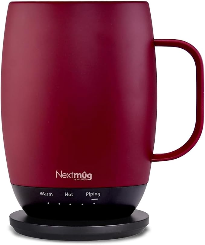 Nextmug Plus - Temperature-Controlled, Self-Heating Coffee Mug | (Burgundy - 18 oz.) – No App, Long-Lasting Battery for Work & Study, Great Gift for Coffee Lovers by NextmugbyNextboom
