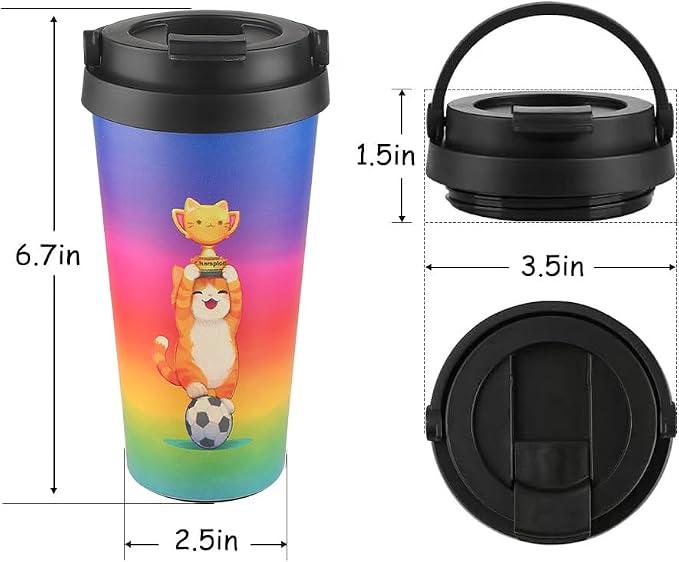 Funkrin Insulated Coffee Mug with Ceramic Coating, 16oz Iced Coffee Tumbler Cup with Flip Lid and Handle, Double Wall Vacuum Leak-Proof Travel Mug for Office School Party Camping - Image 4
