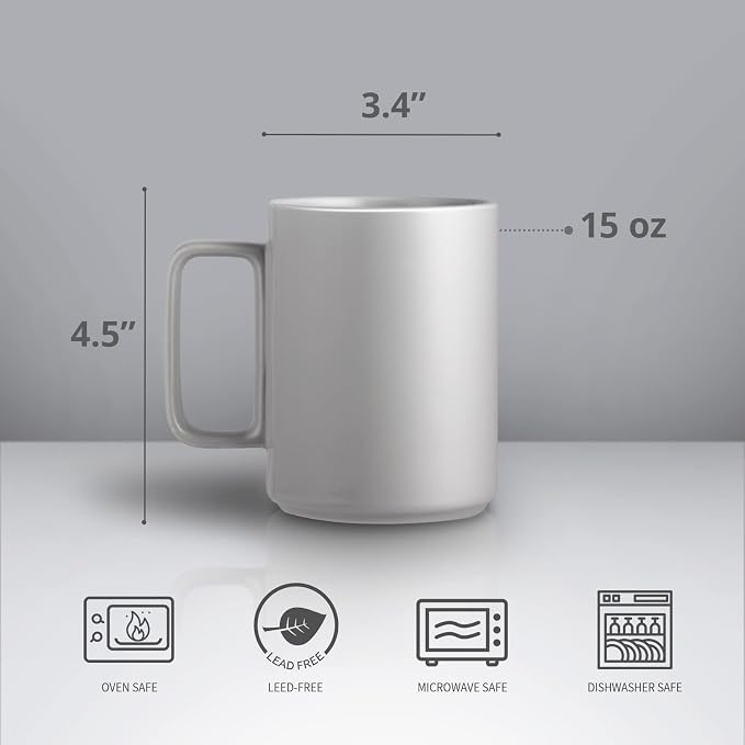 E-liu Large 15 Ounces Porcelain Coffee Mug Tea Mugs Set of 6 | Cups for Coffee, Tea, Cocoa, and Mulled Drinks , Dishwasher & Microwave Safe Gift Sets, Grey - Image 2