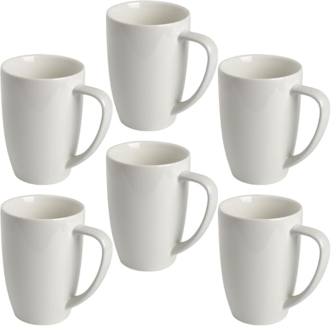 homEdge Porcelain Mug Set, 16 Ounces Cup for Tea, Latte, Mocha, Hot Chocolate, Set of 6, White by homEdge