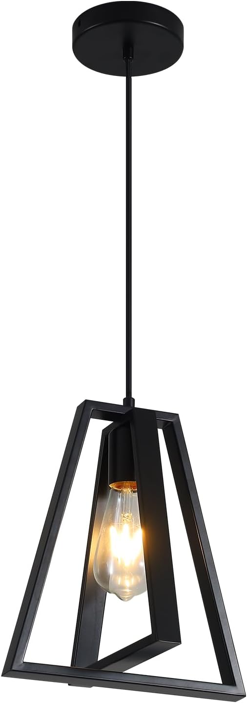 Black Farmhouse Pendant Light Kitchen Island Rustic Hanging Light Fixture Adjustable Height Metal Ceiling Pendant Lighting Mini Industrial Chandelier for Bedroom Entryway (1 Pack) - Image 3