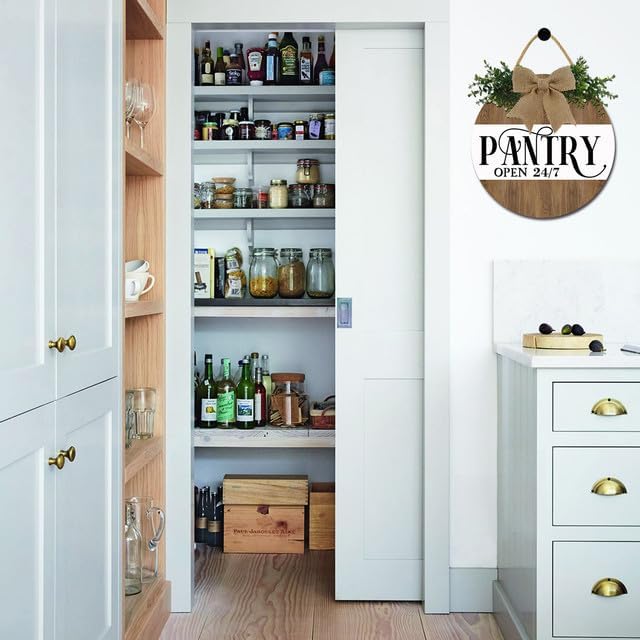 Pantry Sign 12"x12" Wooden Rustic Wall Sign with Pre-Printed Text 'Pantry Open 24/7' for Kitchen, Farmhouse, Outdoor, Porch, Entryway - Image 2