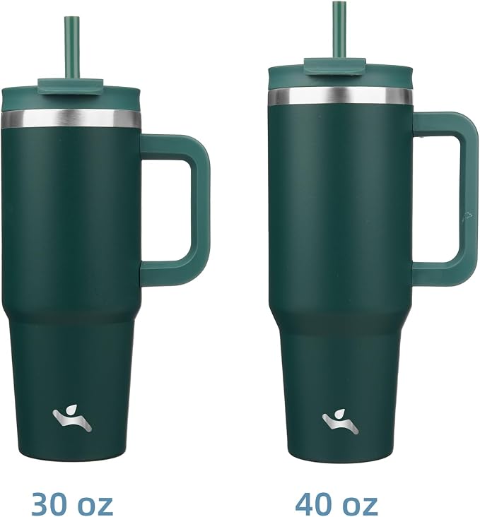 Konokyo 40 oz Insulated Tumbler Water Bottle with Handle, Straw Lid | BPA-free and dishwasher safe; made for gym, travel, coffee and gifting, 2 straws, cup holder friendly,Dark Green - Image 3