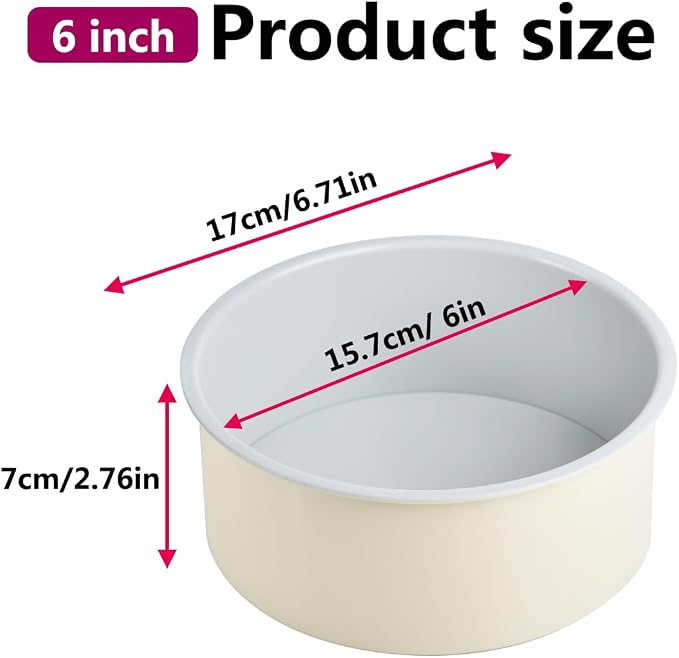 6 inch Cake Pan with Removable Bottom Carbon Steel Round Shaped Cheesecake Tin Nonstick Chiffon Cake Mould for Baking - Cream Color - Image 5
