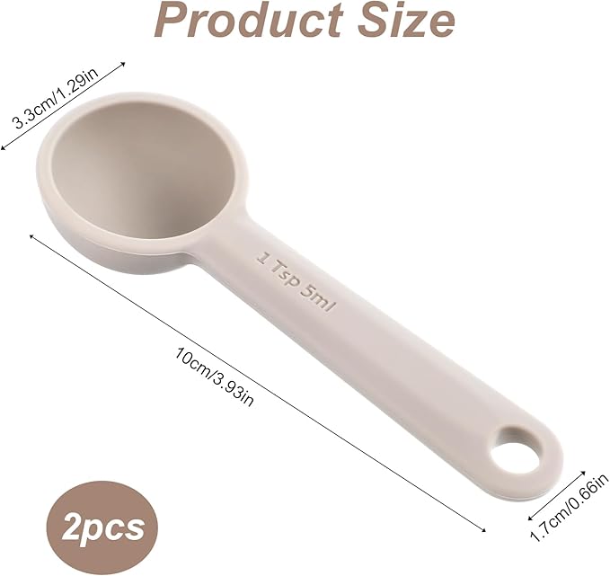2 PCS Food Grade Silicone Measuring Spoon, (1/3tbsp, 5 ml) Single Teaspoon Scoop with Hanging Hole Mini Measure for Coffee Baking Cooking
