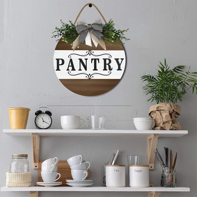 Farmhouse Pantry Signs, Rustic Pantry Room Decor Wooden Decoration with Quotes Pantry Open 24/7 Vintage Decorative Wall Plaque for Home 11" - Image 4