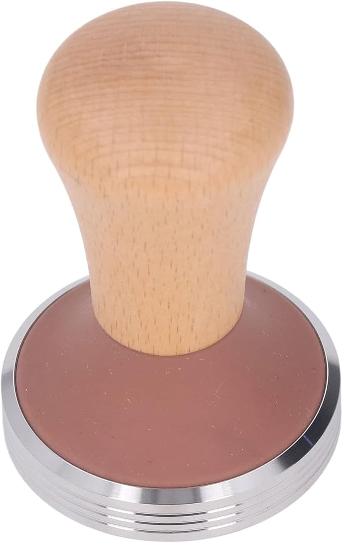 Beech Wood Coffee Tamper, Wooden Handle, Coffee Powder Press, Hammer Mill with Stainless Steel Base for Barista Beginners (58mm)
