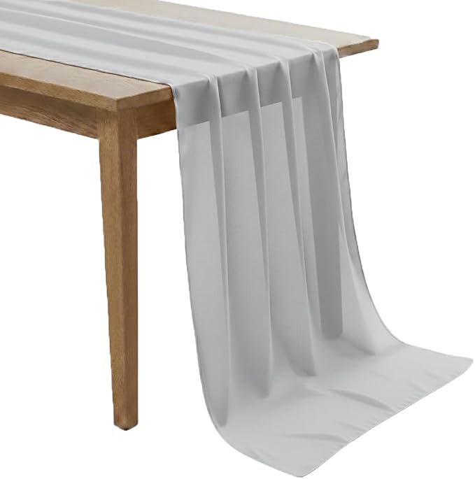 Pack of 20 | Grey | 10ft Chiffon Table Runner 29x120 Inches Long Romantic Rustic Sheer Gauze Runner for Wedding Bridal Shower Birthday Banquets Engagement Spring Easter Boho Decorations by MDS