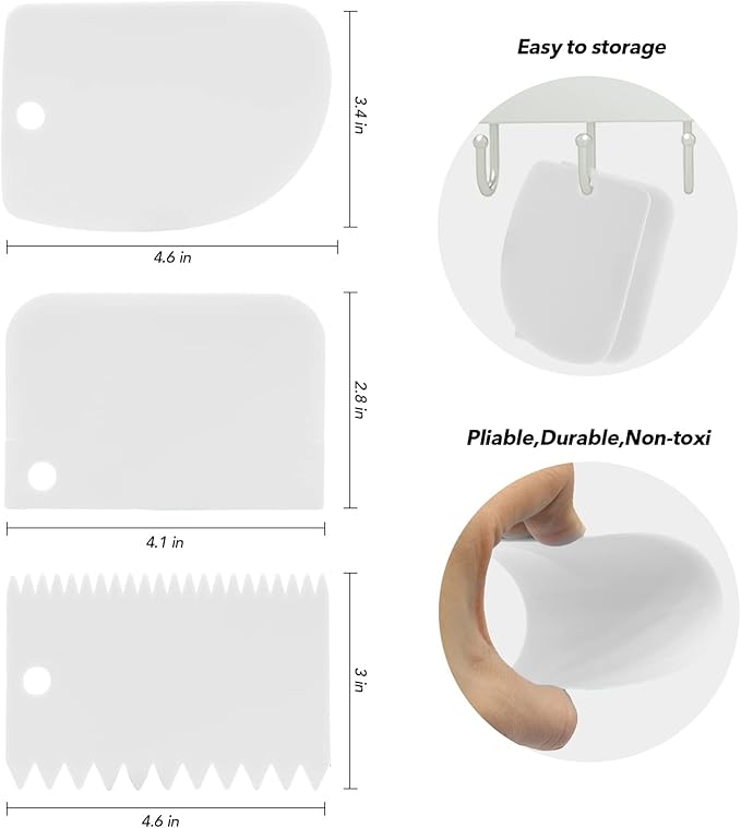 Offset Spatula Set with Dough Scraper and Cake Scraper Set, Stainless Steel Cake Icing Spatula for Baking, Professional Cake Decorating Spatula Icing Spreader with 6", 8", 10" Blade
