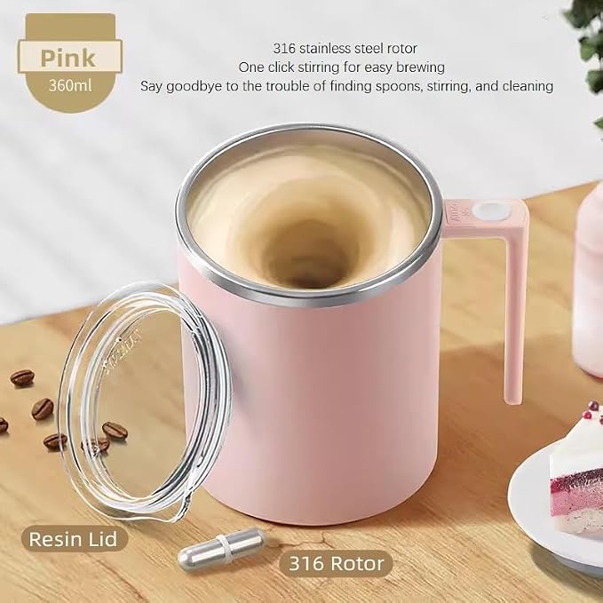 Self Stirring Mug,Self Stirring Coffee Mug,Suitable for Coffee, Milk, Cocoa and Other Beverages (Pink, 12 Ounces) - Image 2