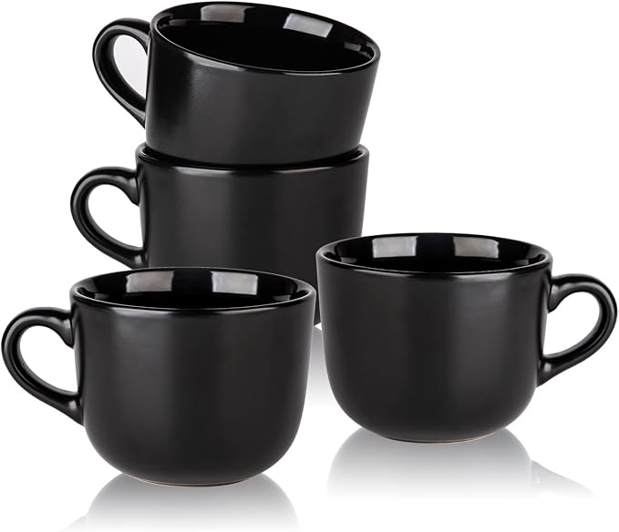 AmorArc 24 oz Soup Mugs with Handles, Jumbo Ceramic Bowls Mugs Set with handles for Coffee Cereal Cappuccino Snacks, Microwave&Dishwasher safe Soup Cups for Meal-Black by AmorArc