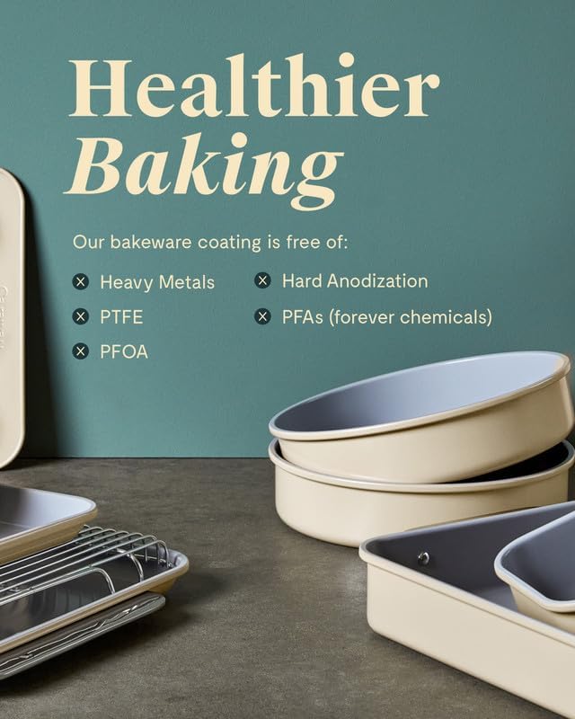 Caraway Non-Stick Ceramic 9” Square Pan - Naturally Slick Ceramic Coating - Non-Toxic, PTFE & PFOA Free - Perfect for Brownies, Lemon Bars, Cakes, & More - Gray