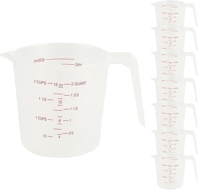 8 Pcs 2 Cup Capacity Plastic Measuring Cup, 16 Oz/500 ml Clear Graduated Measuring Cups Plastic Mug with Spout and Handles Ounce and Ml Cup Marking for Recipe Ingredient, Flour, Water, Liquid