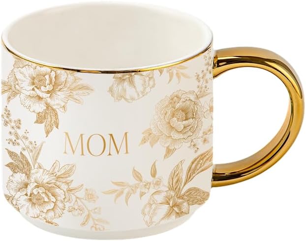 Sweet Water Decor Delft Mom Mug, 14oz Fine Bone China Tea Cup for Hot & Cold Drinks, Gifts for Women, Coffee Mug with Gold Handle & Rim, Gift for Mom's Birthday & Christmas by SweetWaterDecor