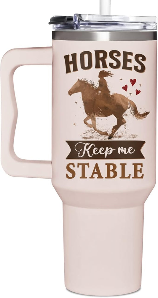 Horse Gifts For Women - Mothers Day, Birthday, Christmas Gifts For Horses Riding Lovers, Owners - Horse 40Oz Tumbler With Handle & Straw