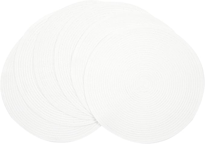 SHACOS Round Braided Placemats Set of 6 Round Table Mats for Dining Table 15 inch Washable Cotton Polyester Place Mat (White, 6) by SHACOS
