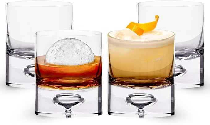 LEMONSODA Premium Crystal Bubble Base Whiskey Glass Tumbler - 9.5oz Set of 4 - Heavy Bottom Bubble Base - Great for Scotch Whiskey, Old Fashion, Manhattan, Bourbon, Cocktails