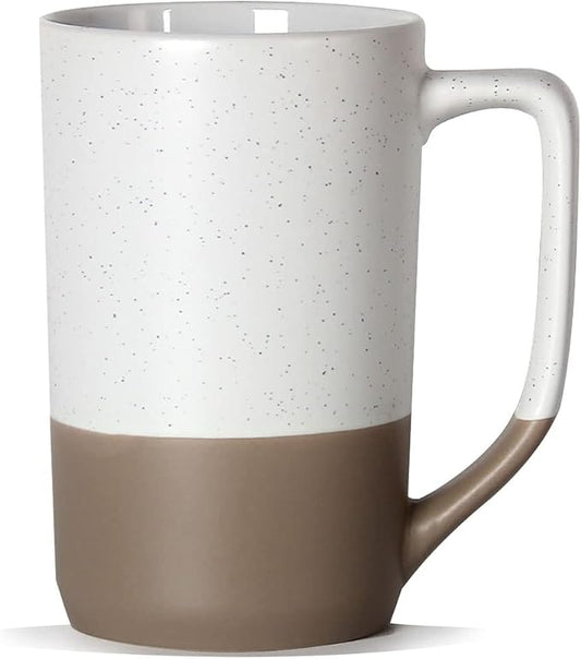 16 OZ Large Coffee Mug, Two Color Combination Big Ceramic Tea Cup with Square Handle with Black Speckled for Men Women Restaurant Home Office Hot Drinks, White by SHOWFULL