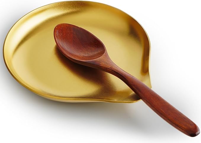 VanlonPro Stainless Steel Spoon Rest, Spatula Ladle Holder, Stainless Steel Utensil Spoon Rest Holder, Brushed Finish, Dishwasher Safe 5.9 x 5.1 Inch (Round Gold 1PC) by VanlonPro