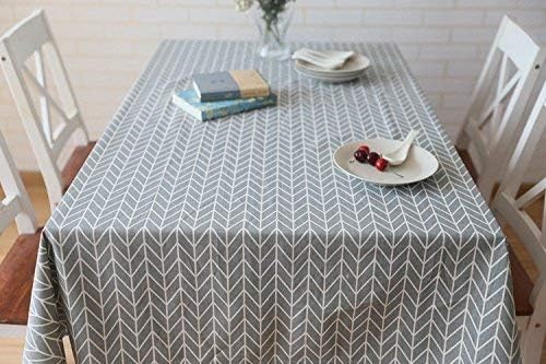 meioro Grey Farmhouse Table Cloth Rectangle Cotton Linen Nordic Twill Tablecloths Wrinkle Free Fabric Arrow Stripe Table Cloths Rustic Cover for Kitchen Dining Party Outdoor Picnic(47 x 70 Inch) - Image 2