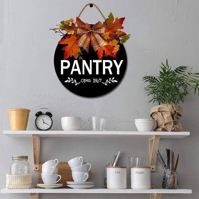 Pantry Sign,Pantry Rustic Round Wooden Wreath,Farmhouse Front Door Front Porch Decor,For Holiday Home Shop Farmhouse Window 11" - Image 4