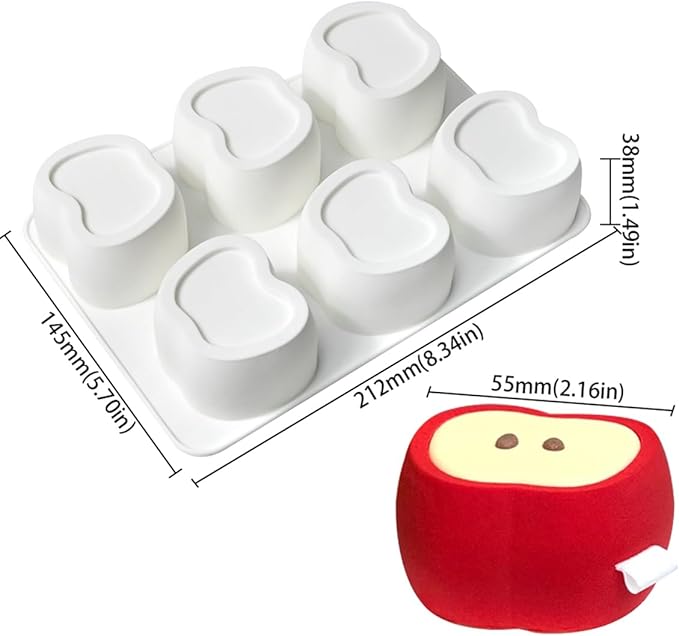 mostsom Apple Shape Silicone Mold, 3D Fruit Shape Mousse Cake Molds, Nonstick Bakeware for Chocolate, Mini Bundt Cake, Dessert, Pastry, Brownie, Jelly, Fondant, Easy Release & Clean (E_ Apple)