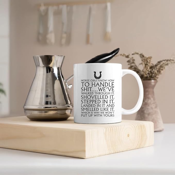Horse Girls Know How To Handle 11oz Double-Sided Ceramic Mug, Funny Equestrian Coffee Mug for Women, Christmas Thanksgiving Cowgirl Coffee Cup, Office Gifts for Riders Horse Lovers Cowgirls - Image 4