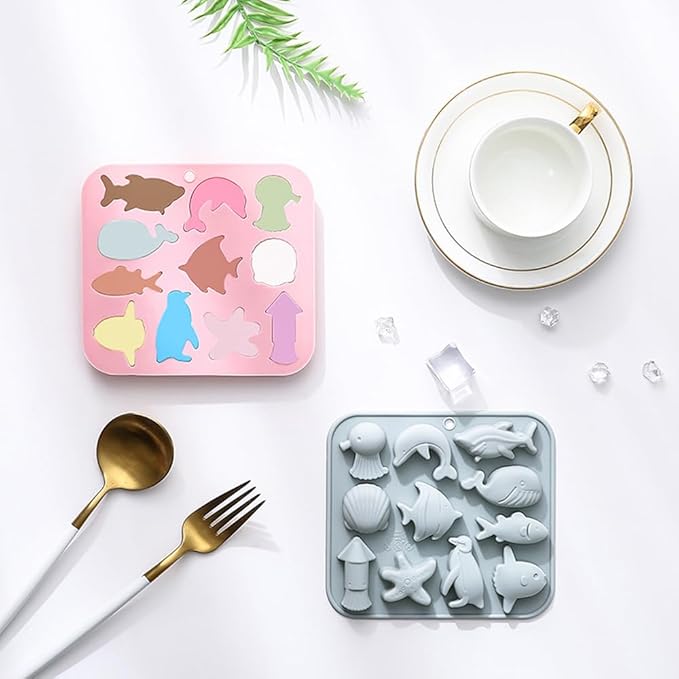 2PCS Marine Theme Cake Silicone Mold Non-stick Ocean Animal Cake Baking Molds for Chocolate Candy Fondant Cupcake Cookie Dessert DIY Cake Decoration Suppies