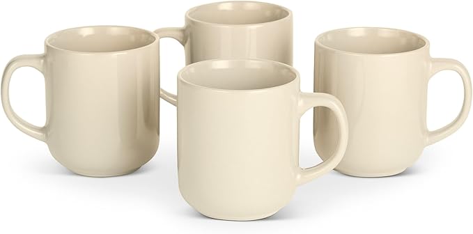 Amazon Basics Glazed Stoneware Coffee Mugs, Ceramic 4-Piece Set, 16 oz, Microwave and Dishwasher-Safe, Ivory by AmazonBasics