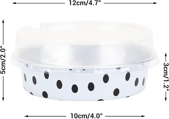 Beasea Mini Tart Pans with Lids 50 Pack, 4” 8oz Disposable Aluminum Baking Foil Tins Round Small White Black Dot Container for Individual Cupcake Dessert Muffin Ramekin Cheesecake Quiche Oven Dishes - Image 2