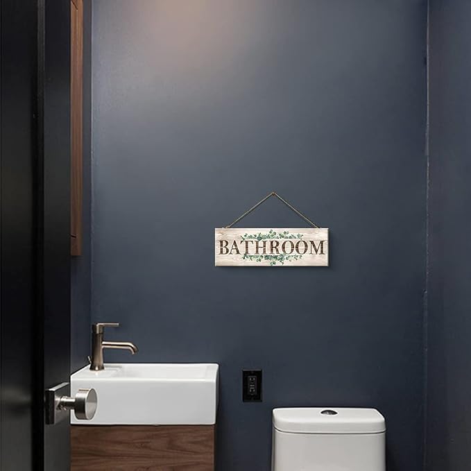 Bathroom Sign Wall Decor, Bathroom Wall Art, Rustic Farmhouse Wall Hanging Plaque Home Decorative Bathroom, 4.7 x 13.7 inches - Image 6