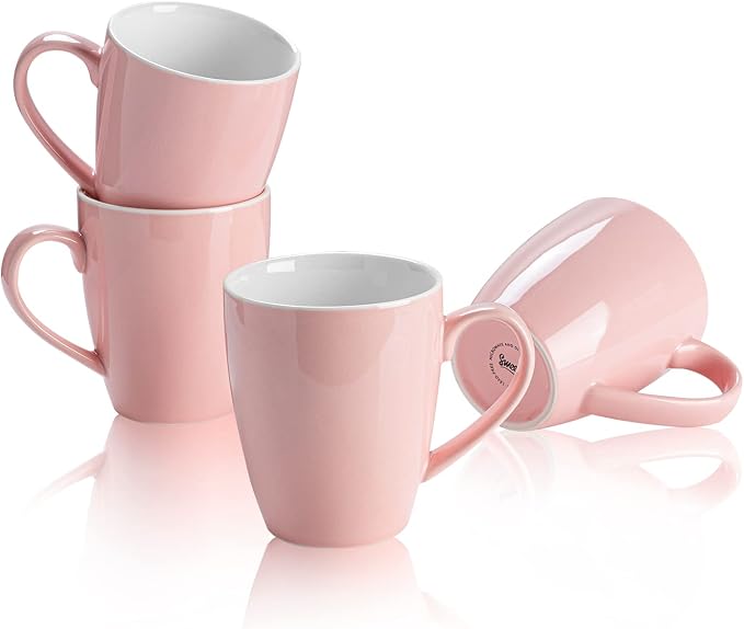Sweese Porcelain Coffee Mugs - 16 Ounce (Top to the Rim) for Coffee, Latte, Tea, Cocoa, Set of 4, Pink by Sweese