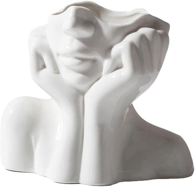 Ceramic Face Vase - Cute Half-Body Female Head Planter for Flowers, Modern Farmhouse Decor - Perfect for Desk, Table & Bookshelf, Home Accent by Romehaha