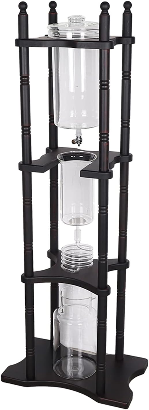 Cold Brew Maker Tower Iced Coffee Maker 2500ml Vertical Japanese Style Glass Container and Wood Stand 25 Cups With Slow Drip Technology and Bamboo Straight Frame for Home Office Drip Coffee Maker