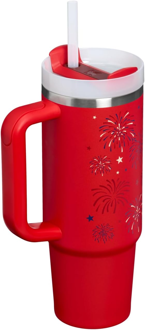 STANLEY Quencher H2.0 Flow State Tumbler, 30 oz, Chili Red Fireworks | Handle and Straw | 3-Position Lid | Cup Holder Compatible for Travel | Insulated Stainless Steel Cup | BPA-Free - Image 3