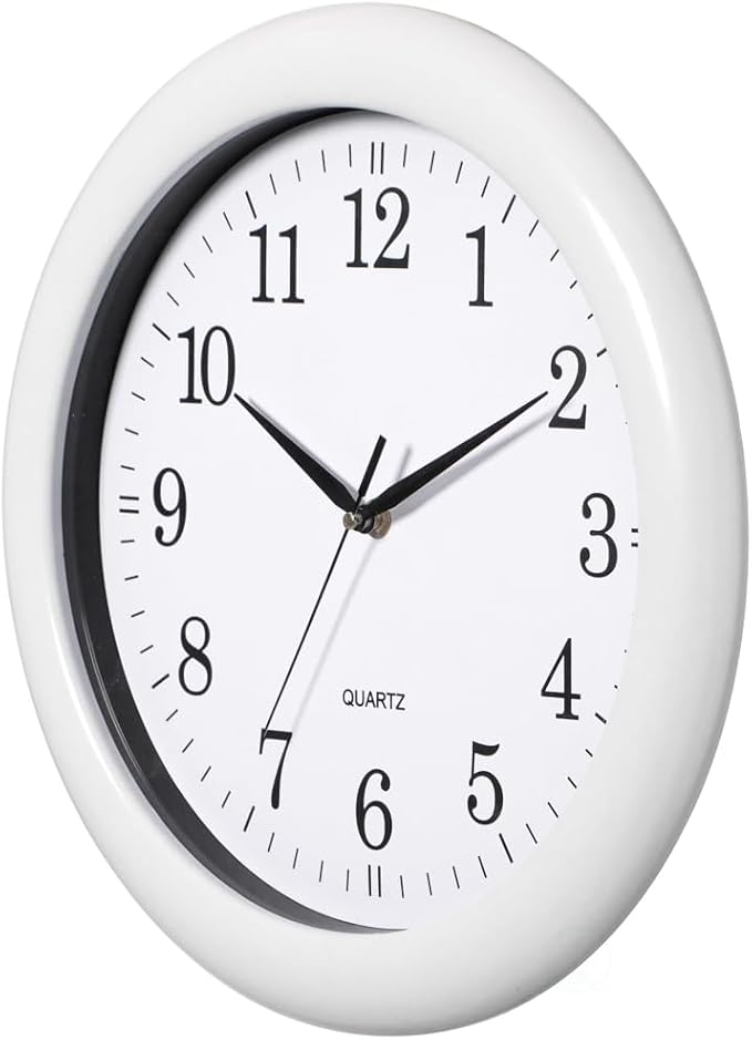 Set of 2 13.75 Inch Plastic White Round Silent, Non-Ticking Battery Operated Simple Modern Analog Wall Clock. Perfect for Office, Classroom, Living Room, Dining Room, Bed Room and Kitchen Wall Decor. - Image 4