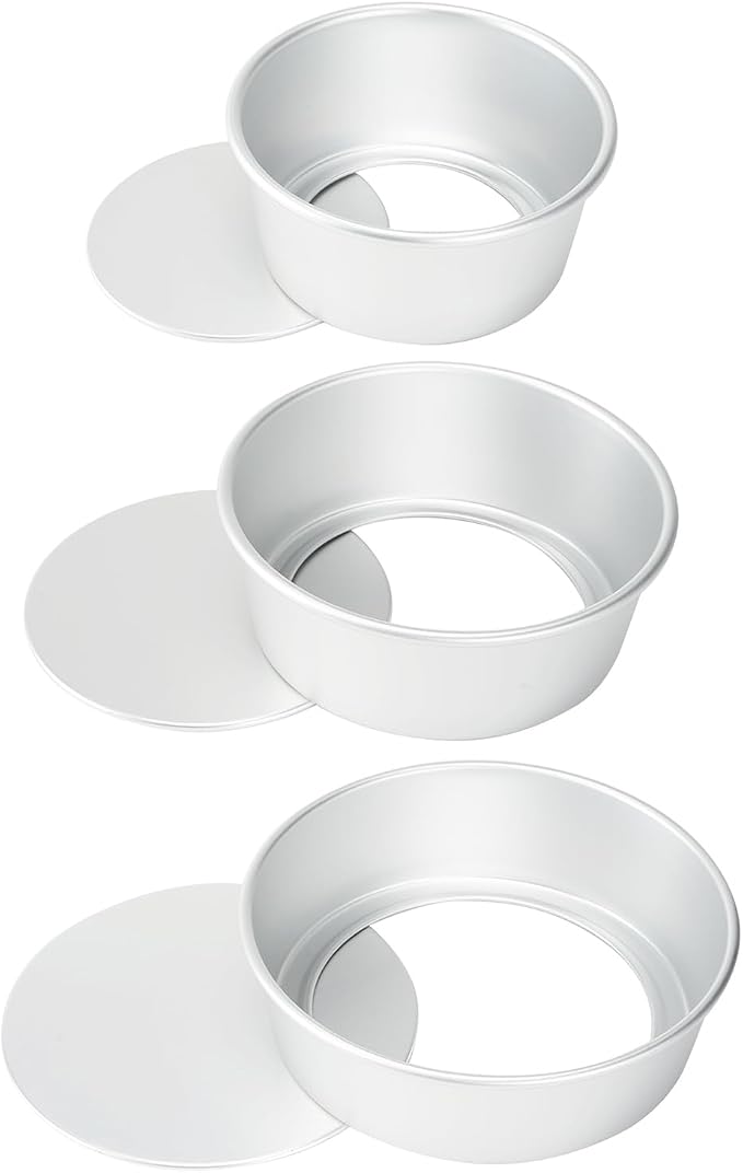 Round Cake Pan with Removable Bottom, Set of 3 (6 x 3 inch/8 x 3 inch/10 x 3 inch), Aluminum Baking Pans for Layer Cakes, Evenly Heating Tools for Home Kitchen, Tapered Side - Image 8