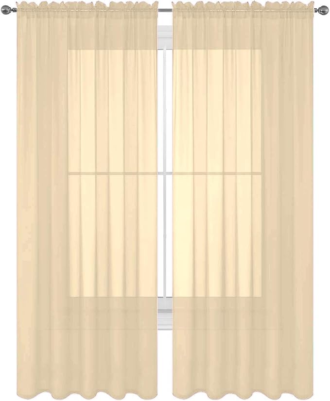 2 Piece Solid Elegant Sheer Curtains Fully Stitched Panels Window Treatment Drape (54" X 95", Beige) by Decotex