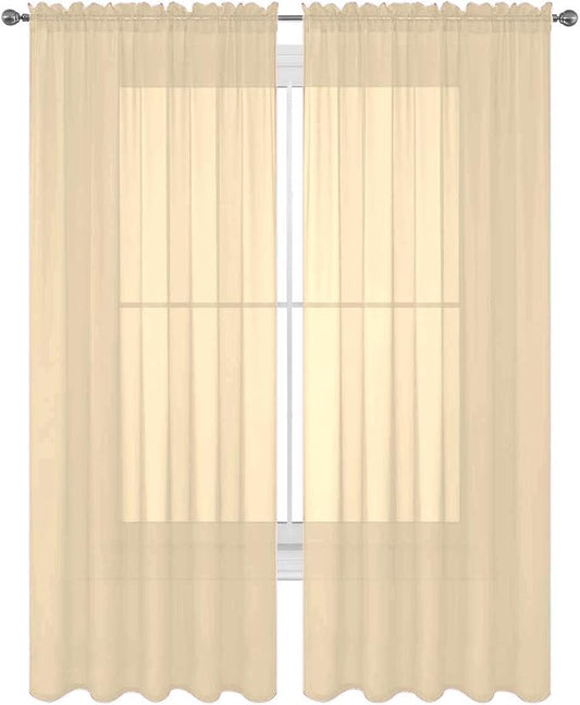 2 Piece Solid Elegant Sheer Curtains Fully Stitched Panels Window Treatment Drape (54" X 54", Beige) by Decotex