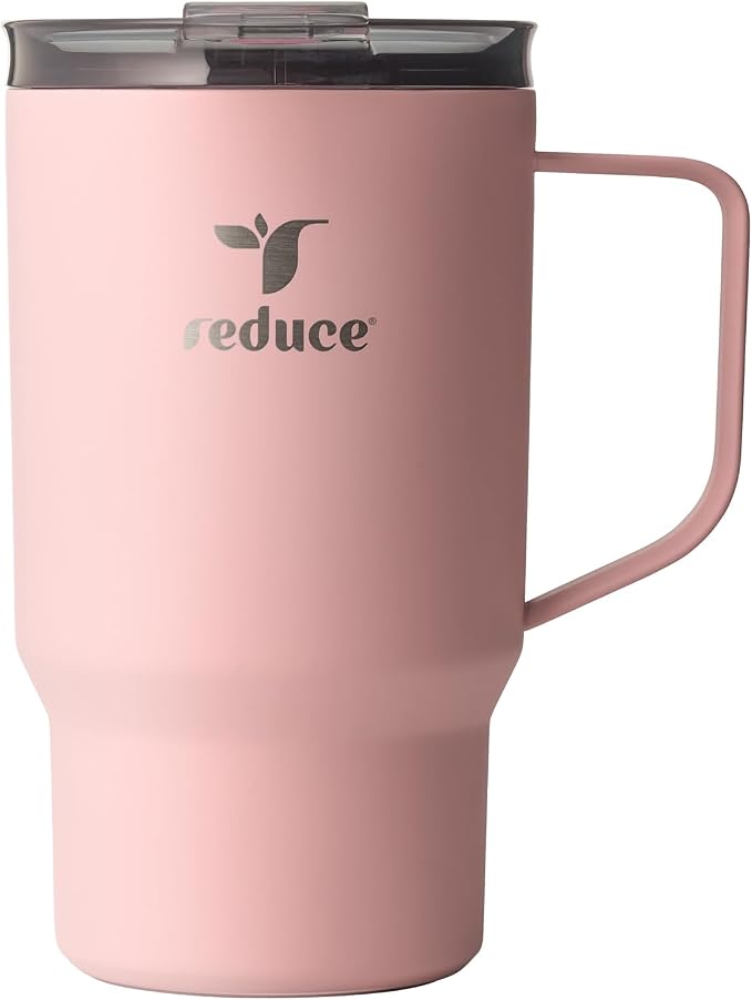 REDUCE 18 oz Hot1 Stainless Steel Insulated Mug with Temperature Adjusting Lid - Dual-Wall Vacuum, Cupholder Friendly - Keeps Drinks Hot for 6 Hours - Ideal for Coffee, Tea & Other - Pink Salt by Reduce
